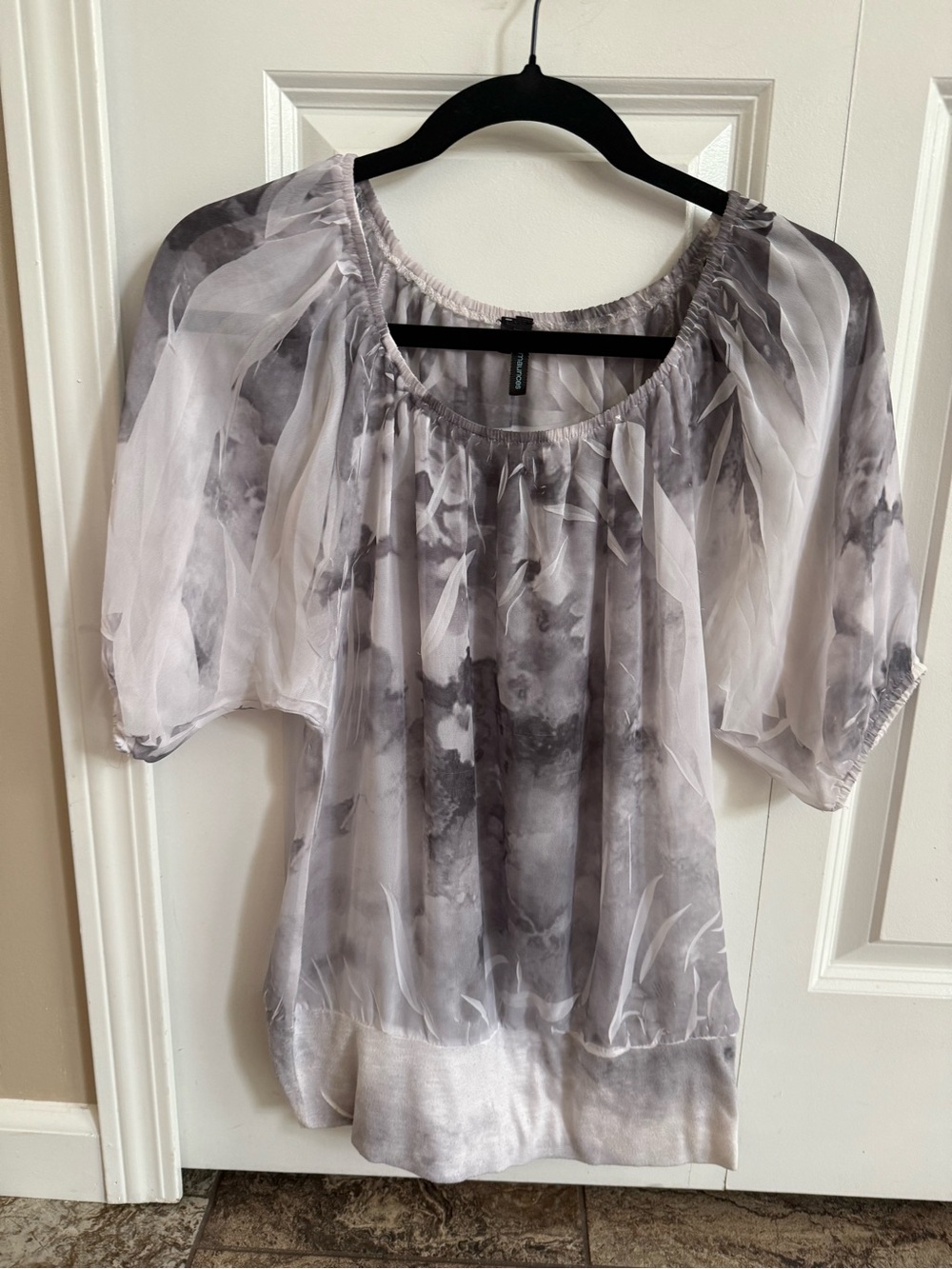 Maurices Sheer Puff-Sleeve Blouse - Gray